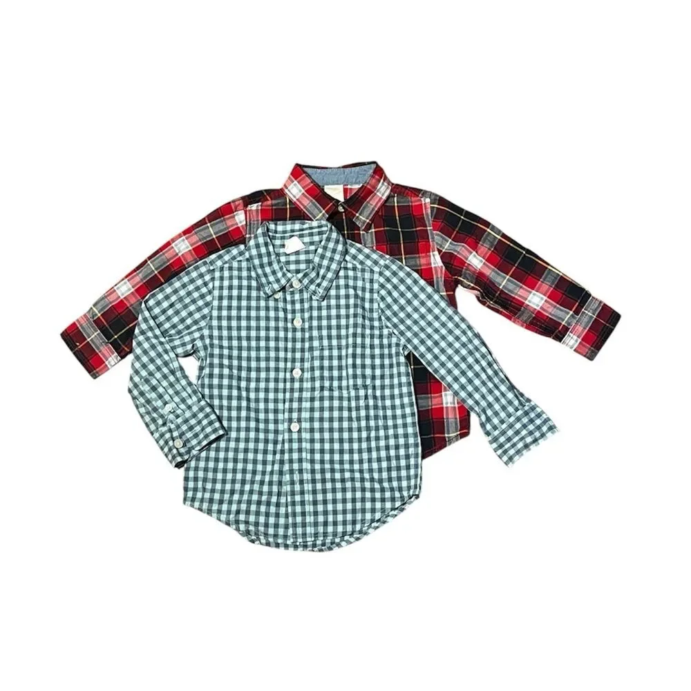 Lot Toddler Boy Plaid Long Sleeve Shirt Gymboree GAP Blue Red Sz 2T